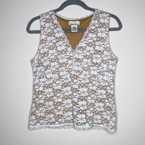 Kathleen Kirkwood Cream Beige Floral Lace Tank Top Cami Size Small - Picture 1 of 10